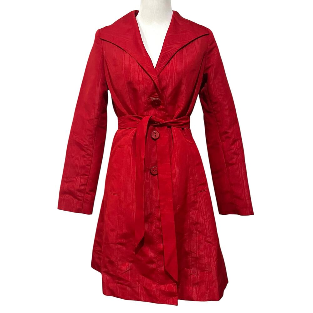 Mossimo Supply Red Trench Coat Jacket Dressy Lightweight Holiday Formal Sz S